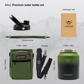 NATURE PIONEOR Insulated Water Bottles with Strap Pouch - 84 oz Stainless Steel Vacuum Water Bottle with Holder/Carrier/Sleeve - Reusable 18/8 Food Grade Thermos Water Jug