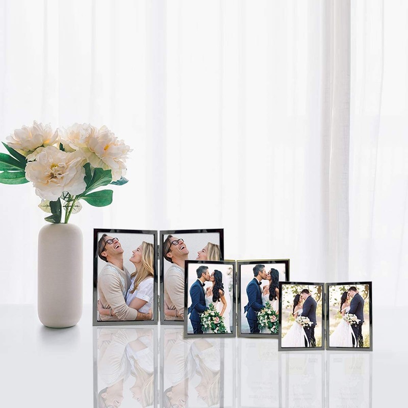 DECANIT 5x7 Picture Frame Double Hinged Black Metal Thin Edge