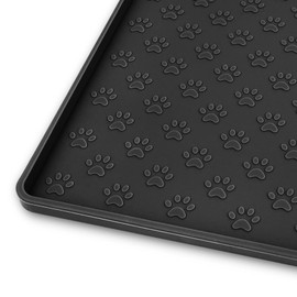 Ptlom Pet Placemat for Dog and Cat, Mat for Prevent Food and Water Overflow, Suitable for Small, Medium and Big Pet, 18" 12", Black, Silicone