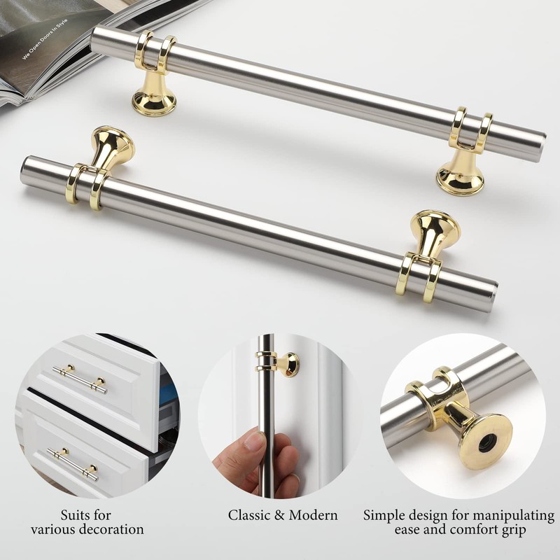 Rergy Cabinet Handles Drawer Pulls and Knobs, 10Pack Brushed Nickel