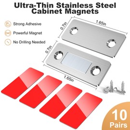 PHIXBEAR 10 Pairs Magnetic Cabinet Catches with Strong Adhesive, No-Drill Installation for Kitchen, Bathroom, Closet, Drawers & Cabinet Doors