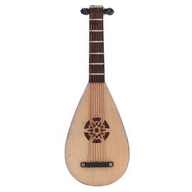 Miniature Lute Model Ornament, Simulation Pipa Chinese Guitar, Stringed Musical Instrument Decor for Dollhouse Display and Accessories