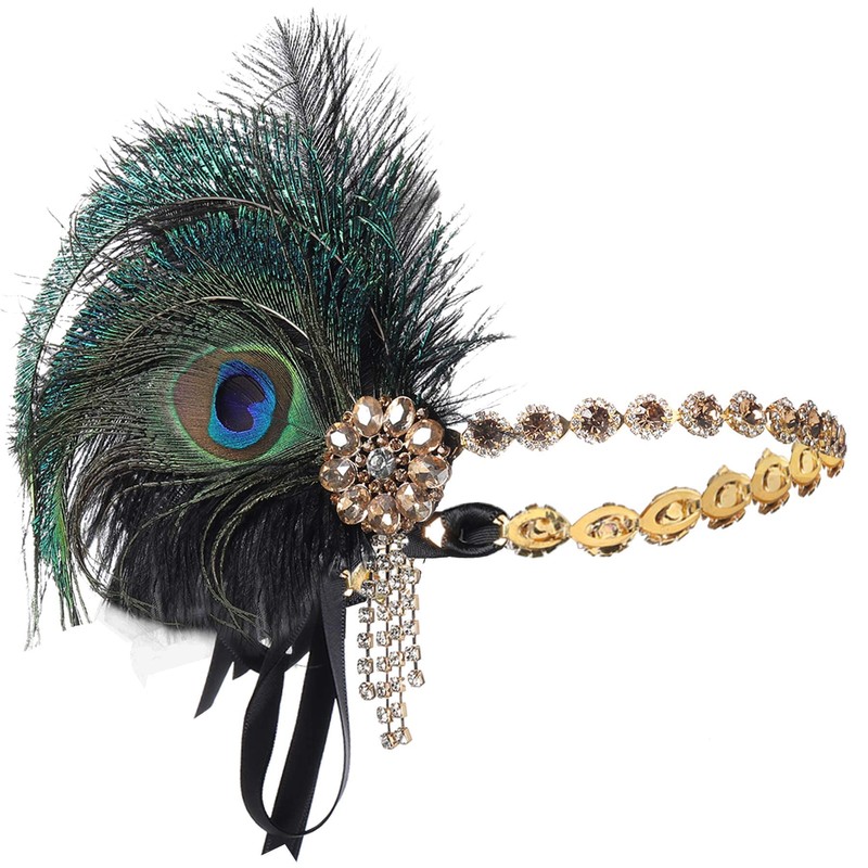 BABEYOND 1920s Feather Headband Peacock Feather Headpiece Vintage 1920s Flapper