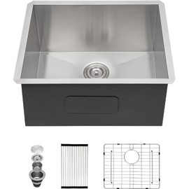 Lordear Undermount Laundry Sink 23" x 18" x 12" Single Bowl 16 Gauge Stainless Steel Deep Laundry Room Utility Kitchen Sinks Basin