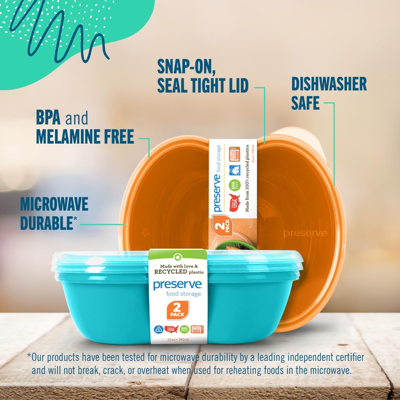 Preserve Food Storage Sandwich Container, Poppy Red, 25 oz., Set