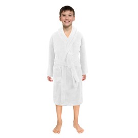 Ultra-Soft Plush Shawl Robes for Boys and Girls (White, Medium)