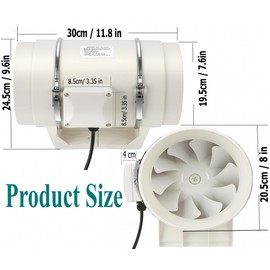 Nalle 8 Inch Inline Duct Fan Radon Fan with Variable Speed Controller 168W 740 CFM Ventilation Exhaust Blower Fans Efficient Quiet Copper Motor for Ducting Vents Bathroom Kitchen