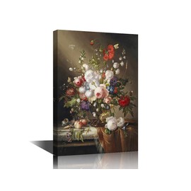 TISHIRON Floral Prints Art Canvas Prints Stretched Artwork Flower and Fruit Still Life Paintings on Canvas Wall Art for Home Office Decora Modern Giclee Framed Ready to Hang 8x10 inches