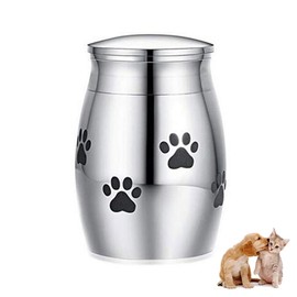 ZUNNY HJERBOF 1.6 x 1.2 inches (4 x 3 cm), Mini Urn for Dogs and Cats, Memorial Supplies, Silver Urn