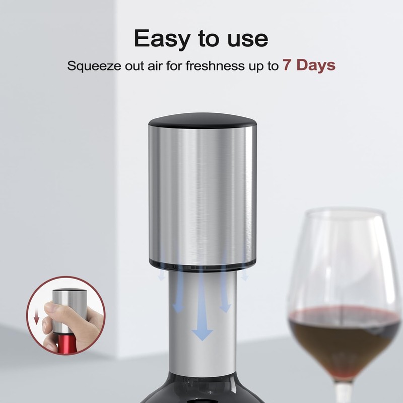 ELMWAY Wine Stopper, Stainless Steel Wine Bottle Stopper, Mini Vacuum