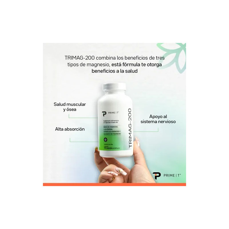 Magnesio Complex Trimag 200 Primetech 100 Cáps Dosis Que Mezcla