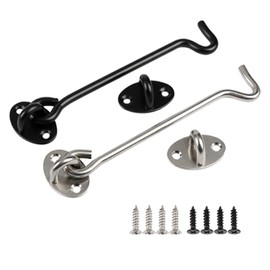 Cabin Hook Door Latch Lock, 2 Pieces Stainless Steel Eye Latch Lock for Barn Door Gate Latch Window Door Catch Lock Holder (Silver+Black, 8 Inch)