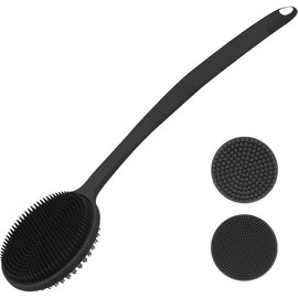 Silicone Back Scrubber for Shower, Bath Body Brush with Long Handle, Double Sided Shower Brush for Shower Exfoliating and Massage Can Produce Rich Foam, Long Handle Back Scrubber for Men and Women - Color: 2pc