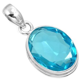 Jeweloporium 925 Sterling Silver Pendant for Women Blue Quartz Gemstone Solitaire Silver Pendant Necklace Christmas - Gift Costume Jewelry
