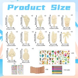 KKTONGXI Hawaiian Style Wooden Craft Set Children, Ice Cream Wood Crafts for DIY Crafts, Wooden Discs for Painting & Hanging, DIY Birthday Party Bags for Children
