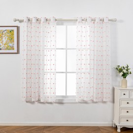 MYSKY HOME Curtains with Eyelets Living Room Curtain Transparent Decoration for Living Room Children's Room Beautiful Embroidery Curtain Set of 2 Modern Bedroom Eyelet Curtain H 175 x W 140 cm Pink