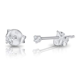 Cubic Zirconia Stud Earrings 2 mm - Women and Mens Earrings Studs with CZ - Diamond Studs Earrings for Women - Boys Earrings - Clear Studs