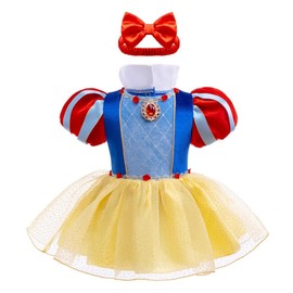 Dressy Daisy Vestido de Princesa Blanca Nieves para Bebés Disfraz con Diadema para Cumpleaños Fiestas Halloween 9 a 12 Meses
