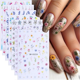 ASOMI 7 Stück 3D selbstklebend Cartoon Blumen Kirsche Licht Blüte Zitrone Pflanze Apfel Nagelkunst Zubehör Blumen Aufkleber für Frauen Dekoration Charms Dekor