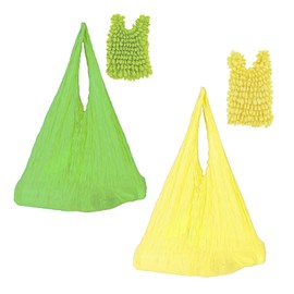 SETOFI 2Pcs Reusable Shopping Bags, Folding Shopping Bags Elastic Grocery Bags Foldable Tote Bags Washable for Daily Shopping Travel Storage