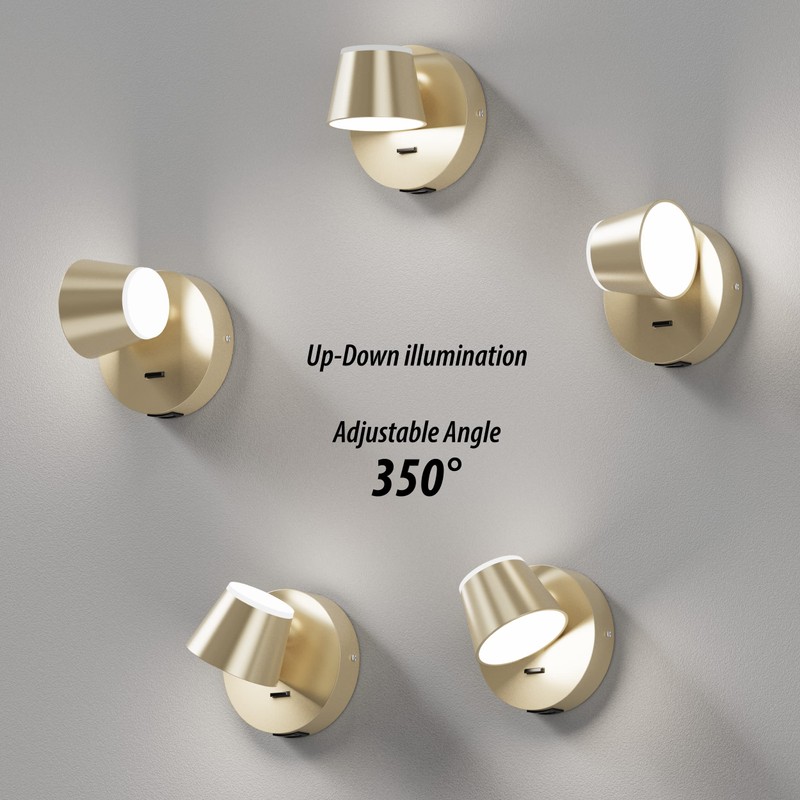 URSOLA Wall Light LED Wall Sconce with On/Off Switch USB