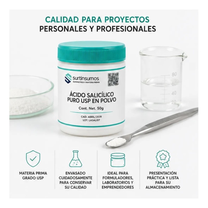 Ácido Salicílico Usp Puro 50 G - Activo Facial Surtinsumos