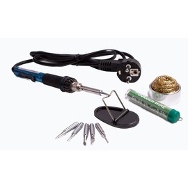 edi-tronic Lötkolben-Set Lötset mit Halterung Metallschwamm Lötzinn 5 Lötspitzen