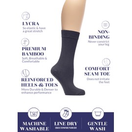 HUGH UGOLI Womens Soft Bamboo Dress Socks, Thin Crew Socks for Business, Trouser & Casual, Non-Binding & Breathable, 3 Pairs, Charcoal, Shoe Size: 6-9