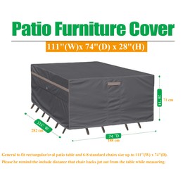Garden Balsam Heavy Duty Waterproof Patio Furniture Covers,Fade Resistant Outdoor Table and Chair Covers Rectangular 111" Wx 74" D x 28" H Dark Grey