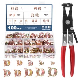 OCR 100 Pack 6-22mm 10Size Fuel line Spring Clamp Silicone Vacuum Hose Pipe Clamp Steel Wire Tube Pipe Clip With a Hose Clamp Pliers