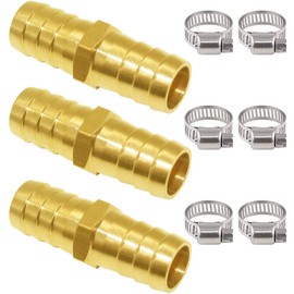 Joywayus 3PCS Solid Brass 5/8" Hose Repair Connectors with Stainless Steel Clamps Small Garden Water Hose End Parts Repair Kit Fitting