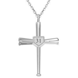 Kumshunie Baseball Bats Cross Necklace with Number Stainless Steel Charm Sports Pendant Gift for Men 31