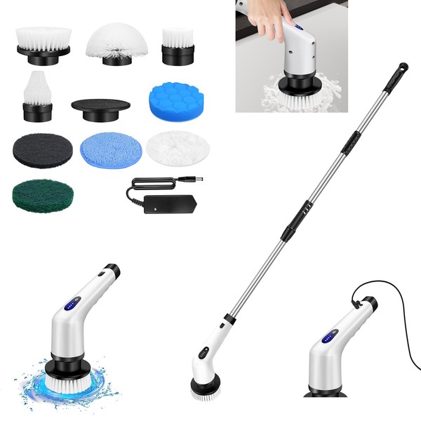 Cordless Electric Cleaning Brush,Rechargeable Compact Cleaning Brush with 10 Brush