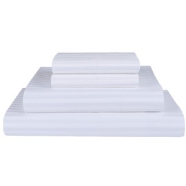 Threadmill 100% Cotton Sheets for King Size Bed - 600 Thread Count King Bed Sheets Set with 16” Deep Pocket - Damask Stripe Sateen Weave 4-Piece Bedding Set with Cooling Effect, White
