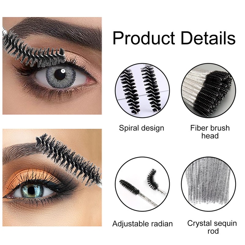 SHUBEIEUMI 50 Pcs Disposable Eyelash Brushes, Disposable Mascara Wands, Eyelash