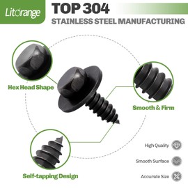 Litorange 50 Pcs 5.5-6mmx19mm Hex Head Tek Self Tapping Screws with Gasket, 304 Stainless Steel Self Drilling Hex Head Screws for the hole of car, plastic, metal, wood or thin iron, boxed