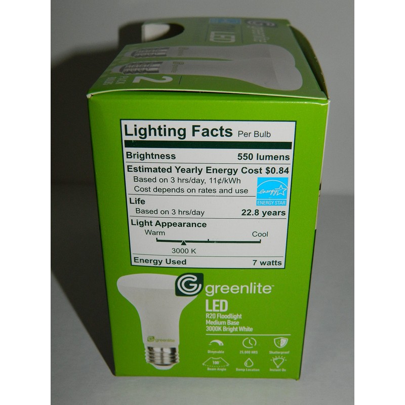 Greenlite 7W LED Bulb R20 Floodlight Dimmable 2-Pack