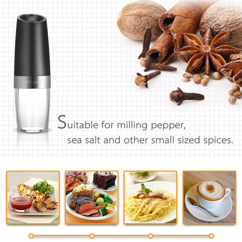 Homgeek Portable Automatic Electric Gravity Pepper Grinder Blue LED Light