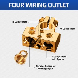 SUNMORN Battery Terminal Connectors, 0/2/4/6/8/10 AWG Battery Terminals, Heavy Duty Car Battery Terminal, Top Post Multiple Marine Superior Connectivity Long Lasting Easy to Install Versatile (Gold)