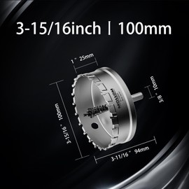 Mollom (100mm | 3-15/16'') Heavy Duty Carbide Hole Saw with 2 Pilot Drill Bits, Hole Cutter cuts Stainless Steel, mild Steel, Iron, Copper, Brass, Plastic