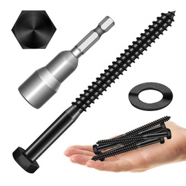 (10Sets) 5/16" x 4" Hex Head Lag Bolts, Heavy Duty Lag Screws with Washers, 304 Stainless Steel Bolts 18-8, Lag Screws Wood Screws, Partial Thread Black Oxide, 5/16 Bolt by Mywish