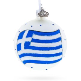 Flag of Greece Glass Ball Christmas Ornament 3.25 Inches