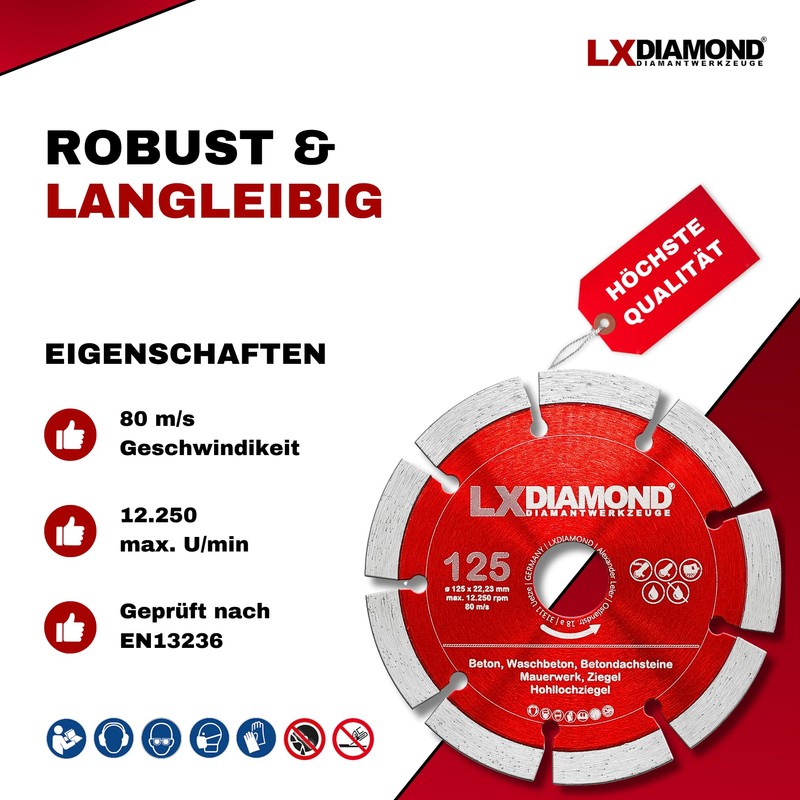 LXDIAMOND 2x Diamond Cutting Disc 125 mm x 22.23 mm