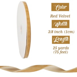DERAYEE Khaki Velvet Ribbon, 3/8 Inch 30 Yards Vintage Thin Velvet Satin Ribbon for Christmas Tree Wreath Decoration DIY Craft Gift Wrapping