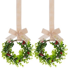 jiebor 2Pcs Mini Christmas Wreaths Cabinet Wreaths Small Green Hanging Wreath Christmas Ornament for Cabinets Winter Holiday Home Outdoor Indoor Window Christmas Tree Crafts Decorations 25 x 10 Inch