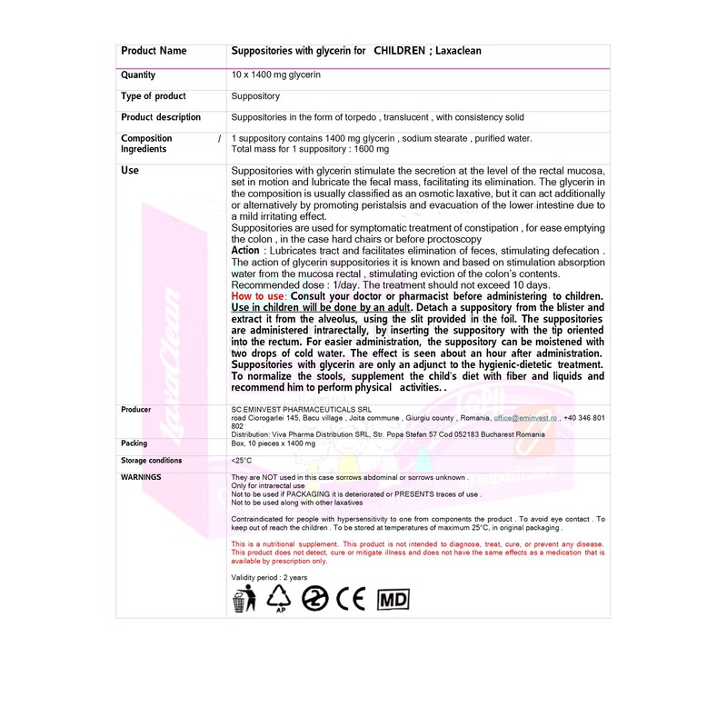 Gly.cerin Children's Suppositories, Pack of 10