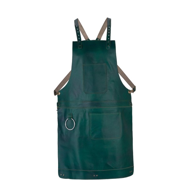Green Full Grain Leather Crossbody Apron Butcher Apron -Cook Apron