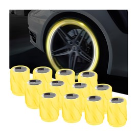 Mandark 12PCS Car Luminous Tire Valve Caps, American Flag Vehicle Air Stem Covers, Fluorescent Night Glow in The Dark Automotive Patriotic Tire Air Caps for SUV, Truck, RV（Yellow/Black Flag）