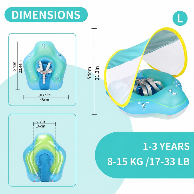 Inflatable Baby Pool Float with Canopy – Wide PVC Infant