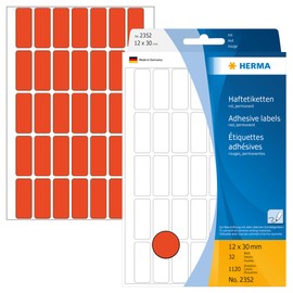 HERMA 2352 Vielzweck-Etiketten, 1120 Stück, 12 x 30 mm, 35 pro Bogen, selbstklebend, Haushaltsetiketten zum Beschriften, matt, blanko Papier Klebeetiketten Aufkleber, rot
